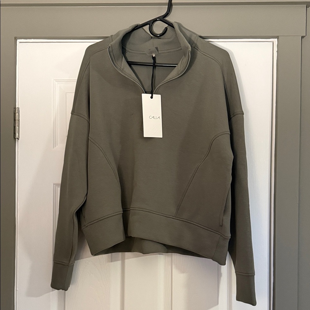 CALIA Women's Soft Scuba Mock Neck 1/4 Zip Muted Green NWT - Picture 2 of 11